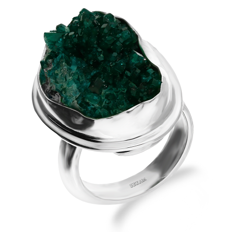 Pierścionek srebrny dioptaz Afryka (Kongo) GX MINERALS GX-drop-2 próba 925
