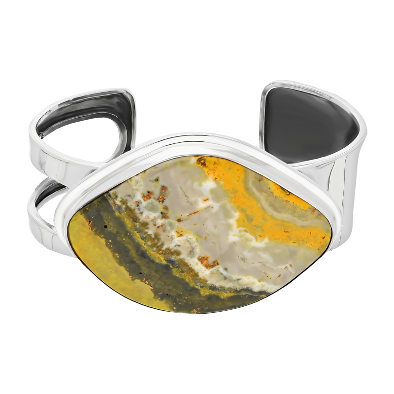 Bransoleta srebrna żółty jaspis Indonezja GX MINERALS GX-jas-35 bangle próba 925