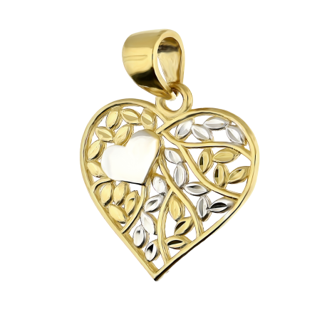 Serduszko złote z sercem i liśćmi AR X3P211442-YW-II-DC próba 585