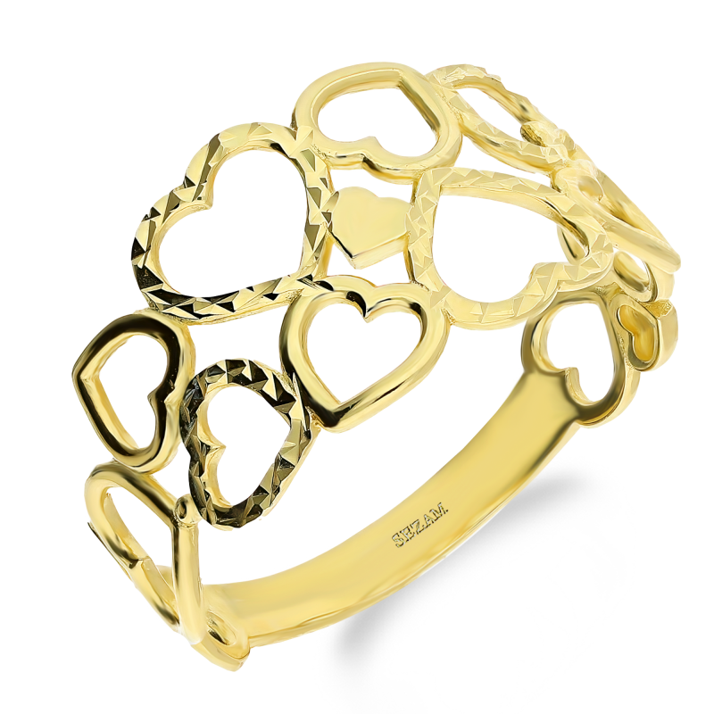 Pierścionek złoty obrączkowy z sercami AR XAR7068-DC próba 375