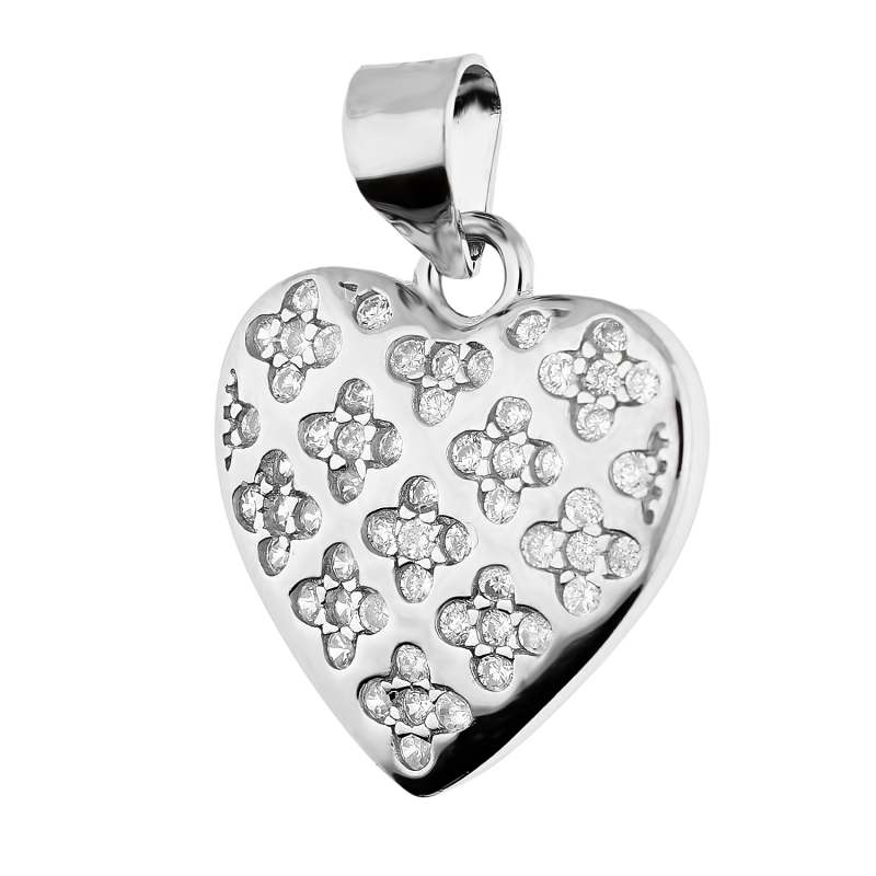 Serduszko srebrne z koniczynami i cyrkoniami DA858 próba 925