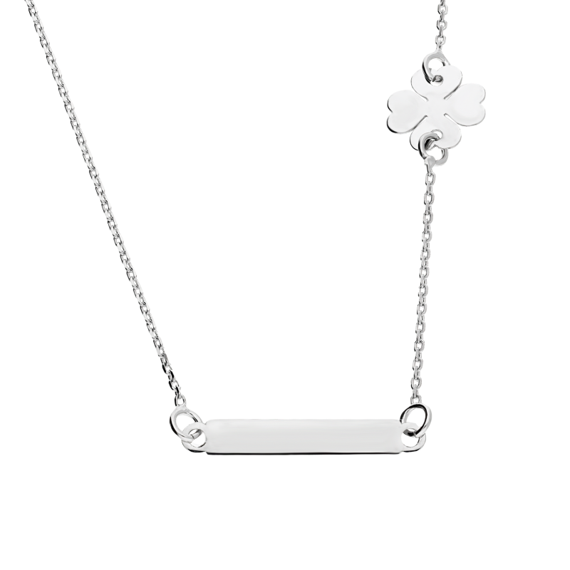 Naszyjnik z białego złota koniczyna z serc i blaszka/anker M3-024 białe złoto próba 585