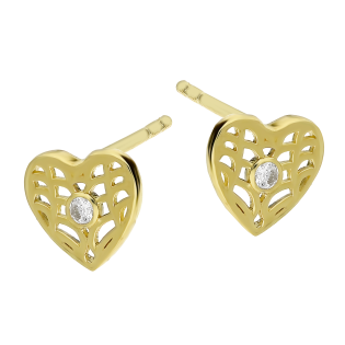 Kolczyki złote ażurowe serce z białą cyrkonią/sztyft  MZ T5-ES-1301-CZ próba 585