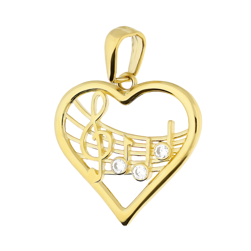Serduszko złote nuty na pięciolinii i cyrkonie MZ T23-P-2563-CZ próba 585
