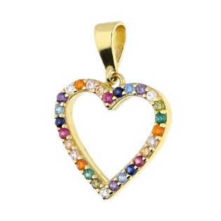 Serduszko złote ramka z kolorowymi cyrkoniami MZ T23-T60-PP-2201-X-CLRD-CZ próba 585