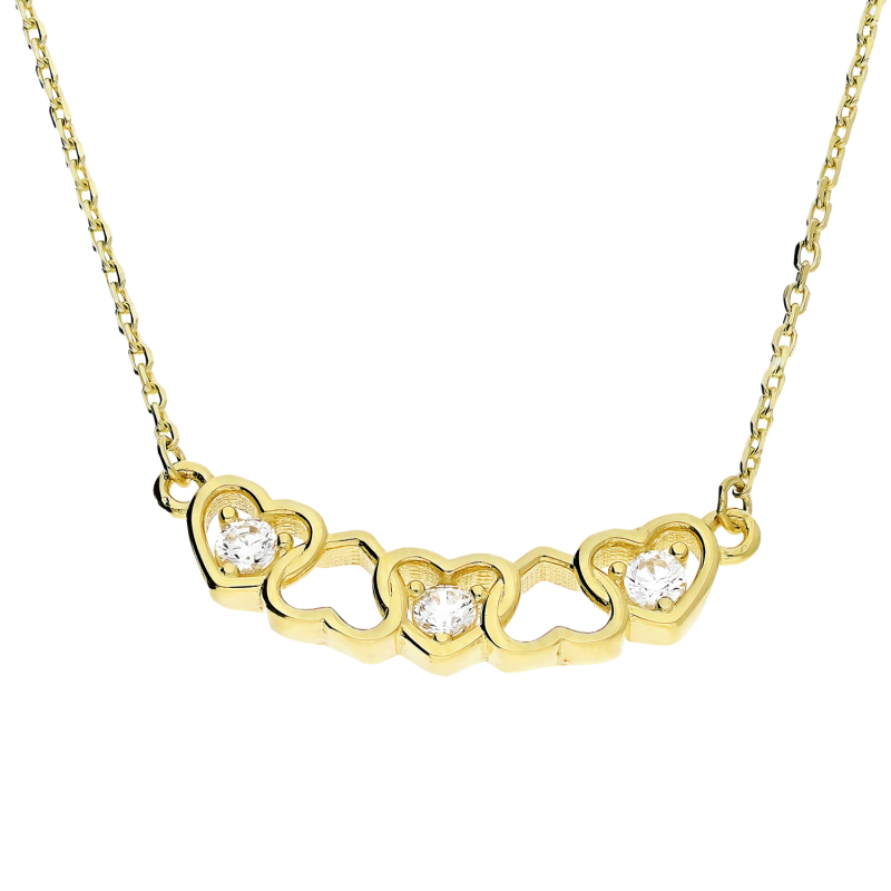 Naszyjnik złoty zaplecione serca z białymi cyrkoniami/anker MZ T23-T61-N-K2412-CZ próba 375