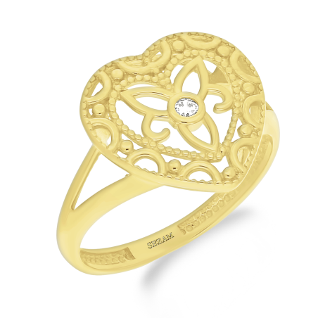 Pierścionek złoty ażurowe serce z cyrkonią PY P03R-2776 próba 375