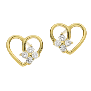 Kolczyki złote serce z kwiatkiem i cyrkoniami/sztyft S3 ZPK-104 próba 375