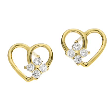 Kolczyki złote serce z kwiatkiem i cyrkoniami/sztyft S3 ZPK-104 próba 375