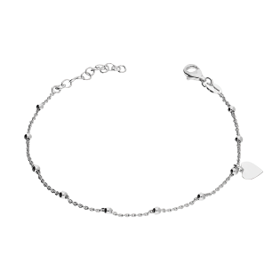 Bransoleta srebrna wiszące serce i gładkie kulki/rolo NI BRN33539 ROD próba 925