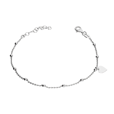 Bransoleta srebrna wiszące serce i gładkie kulki/rolo NI BRN33539 ROD próba 925