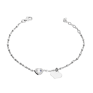 Bransoleta srebrna gładkie serce i serce z cyrkonią/rolo NI BRN32919 ROD próba 925