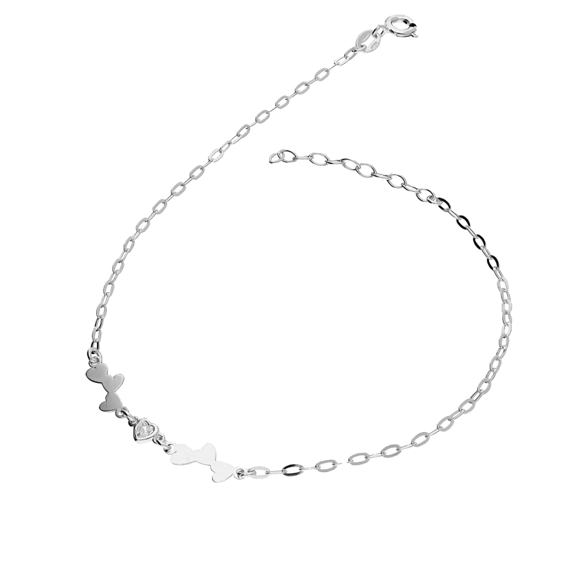 Bransoleta srebrna na nogę gładkie serca i serce z cyrkonią NI CA1925 ROD serca potr. x2+cyr próba 925