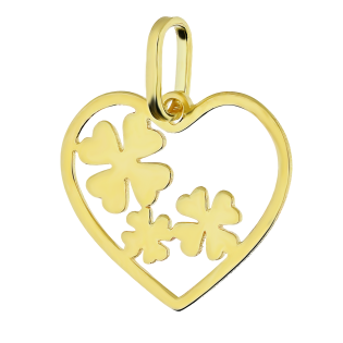 Serduszko złote z koniczynkami z środku próba 585