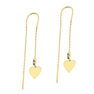 Kolczyki złote serce i dwie kulki na łańcuszku rolo/przeciągane S3 DAE-32 próba 585