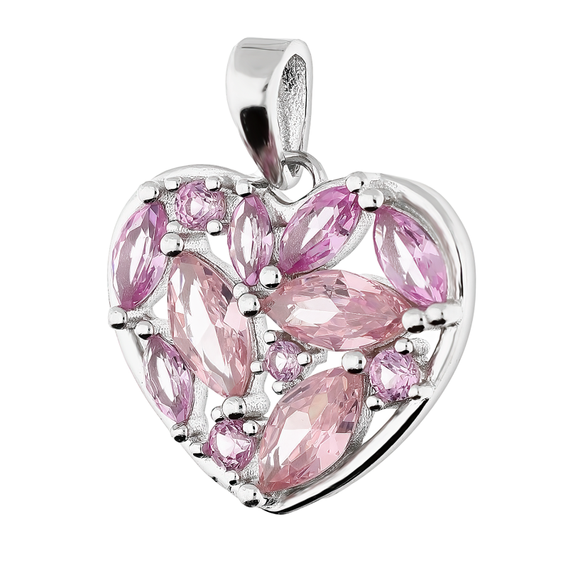 Serduszko srebrne wysadzane różowymi cyrkoniami TB 20573 próba 925