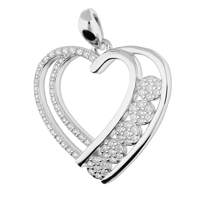 Serduszko srebrne ramka z białymi cyrkoniami i kwiatami TB 20579 próba 925