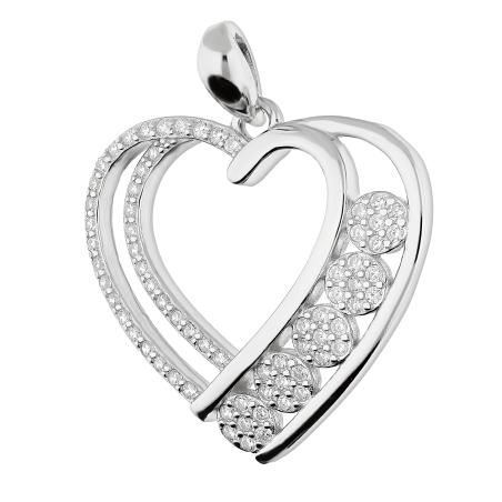 Serduszko srebrne ramka z białymi cyrkoniami i kwiatami TB 20579 próba 925
