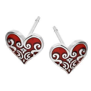 Srebrne Kolczyki Serduszka z Czerwoną Emalią pr. 925 - JubilerSezam.pl