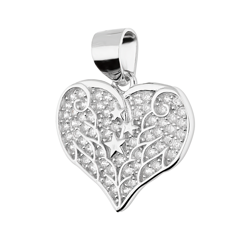 Serduszko srebrne z motywem skrzydła i cyrkoniami TB 20746 próba 925