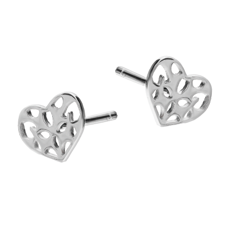 Kolczyki srebrne ażurowe serce ornament/sztyft A0573-2 próba 925