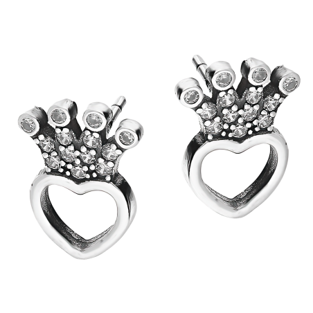 Kolczyki srebrne serce z koroną z cyrkoniami/sztyft A0915 próba 925