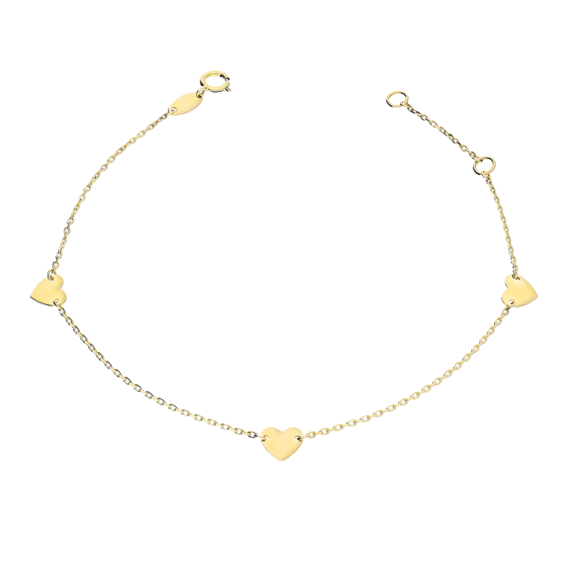 Bransoleta złota trzy gładkie serca