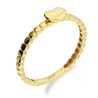 Pierścionek złoty serce blask na szynie z kulek bead próba 585