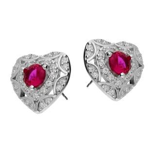 Kolczyki srebrne serca z różową cyrkonią w środku/sztyft TB 19422 próba 925
