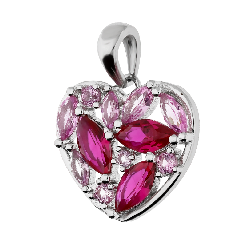Srebrne serduszko z cyrkoniami fuksja pr. 925 - JubilerSezam.pl