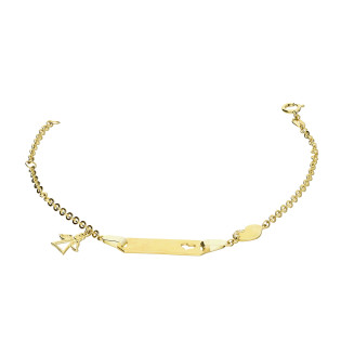 Bransoletka złota dla dziecka blaszka z wyciętym sercem, serce i anioł