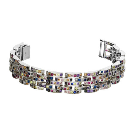 Bransoleta srebrna wypukły płotek z 5 rzędami kolorowych cyrkonii A0 FIR_15 5r próba 925