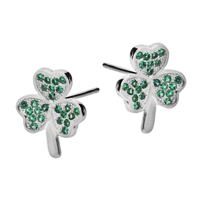 Kolczyki srebrne koniczyna z serc z zielonymi cyrkoniami/sztyft AT462 próba 925
