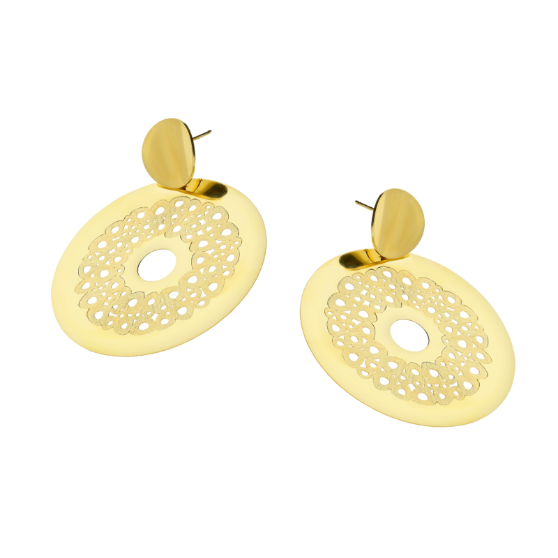 Kolczyki pozłacane ażurowe koło i gładkie kółko/sztyft M3-007 GOLD próba 925