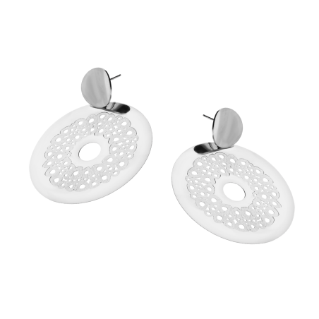 Kolczyki srebrne ażurowe koło i gładkie kółko/sztyft M3-007 ROD próba 925