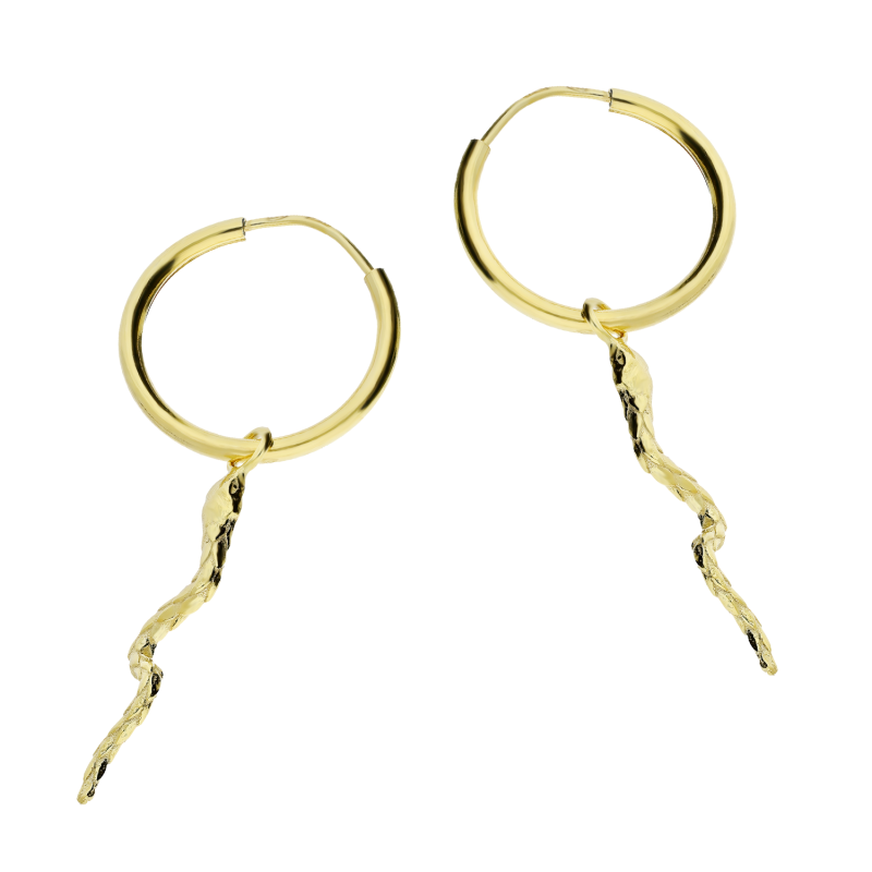 Kolczyki pozłacane kółko z tłoczonym wężem/szarniry M3-033a GOLD próba 925