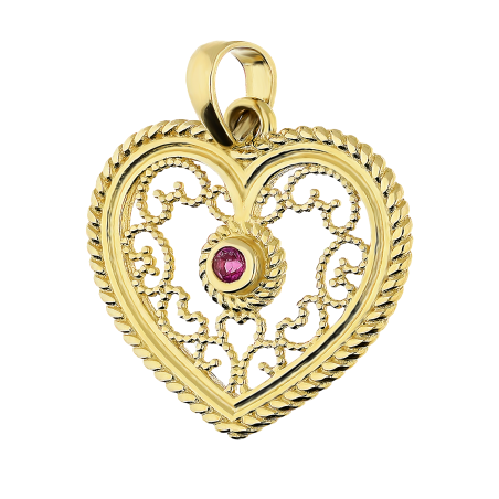 Serduszko złote ornament z czerwoną cyrkonią MZ T45-P-K0481-PI próba 375