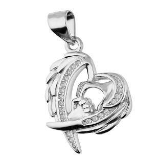 Serduszko srebrne dłonie w skrzydłach anioła TB 11540 próba 925