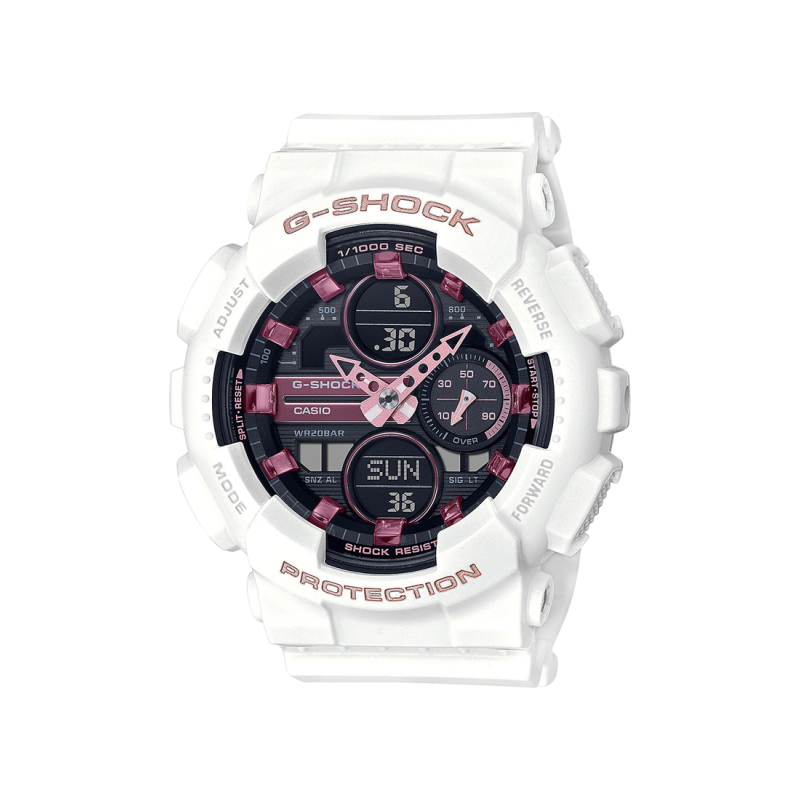 Zegarek damski Casio G-Shock GMA-S140M-7AER – wstrząsoodporny, 200M, analogowo-cyfrowy, biały, sportowy
