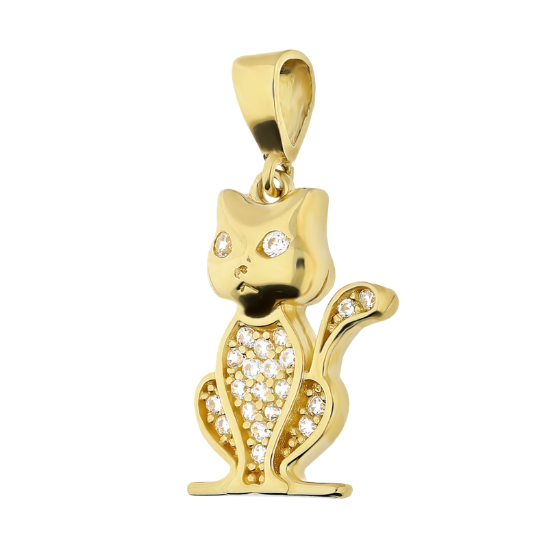 Złota Zawieszka Kot z Cyrkoniami pr. 585 - JubilerSezam.pl