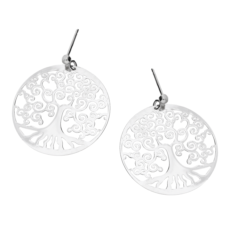 Kolczyki srebrne drzewko szczęścia w kole/sztyft  NI OR8693 ROD próba 925