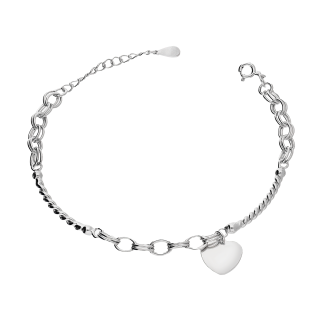 Bransoleta srebrna gładkie serce i zawijane pałki/rolo+ankerAT-367 próba 925