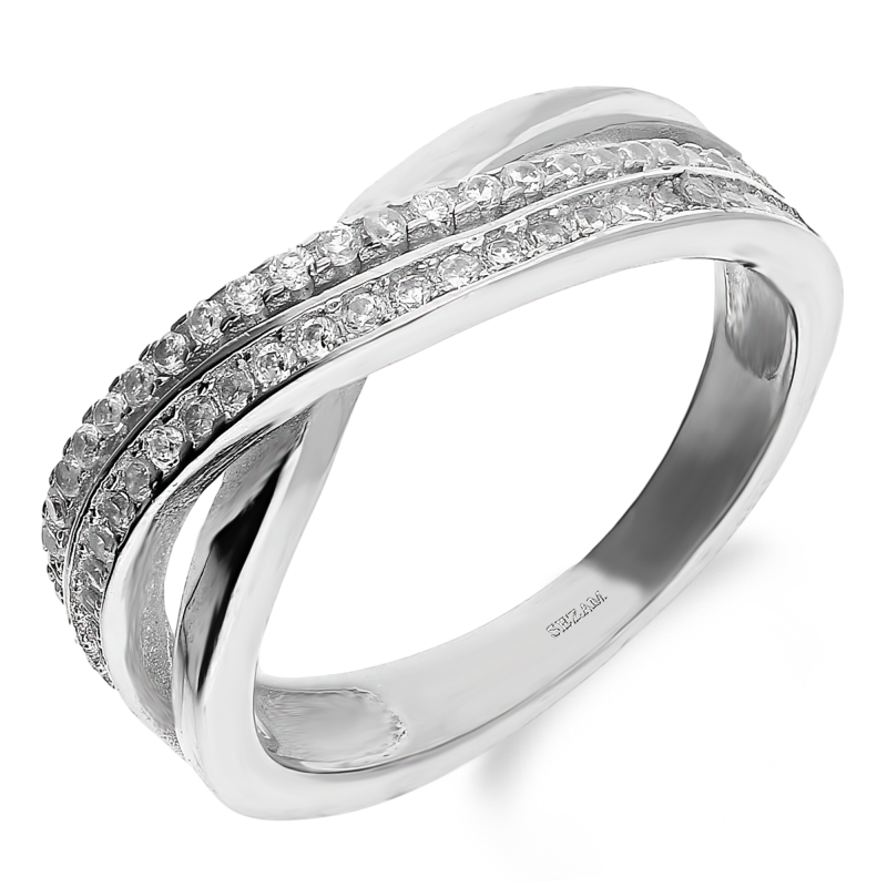 Pierścionek srebrny fala z dwoma rzędami białych cyrkonii HS1341 próba 925