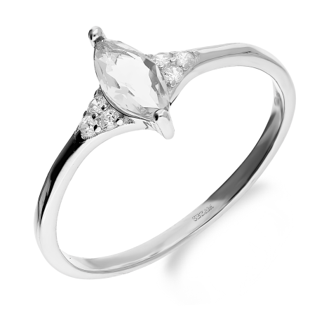 Pierścionek srebrny biała cyrkonia w kształcie łezki i mniejsze cyrkonie HS1557 próba 925