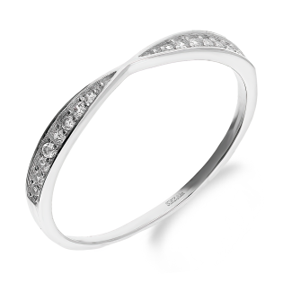 Pierścionek srebrny rings zwężany z białymi cyrkoniami HS1558 próba 925