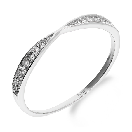 Pierścionek srebrny rings zwężany z białymi cyrkoniami HS1558 próba 925