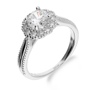 Pierścionek srebrny forma kwiatu z cyrkoniami HS1560 próba 925