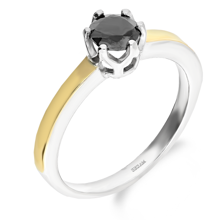 Pierścionek srebrny ze złotą blaszką i czarną cyrkonią PX 883 BL_AU375 blaszka gold