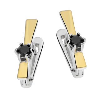 Kolczyki srebrne czarna cyrkonia i złota pałka/ang.zap. PX 885 BL_AU375 blaszka gold