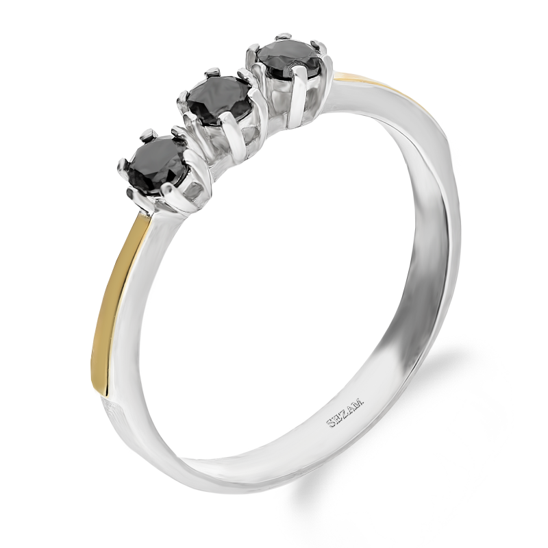 Pierścionek srebrny czarne cyrkonie i złota pałka PX 885 BL_AU375 blaszka gold